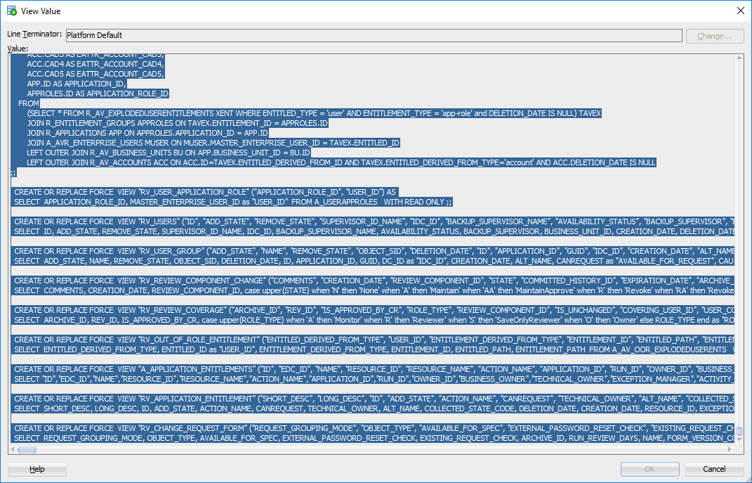 t_archive copy View Definitions value