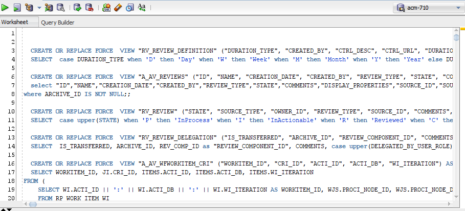SQL Developer Data Archive Database SQL Worksheet