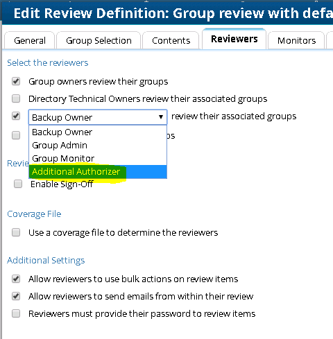 Edit Group Review Definition