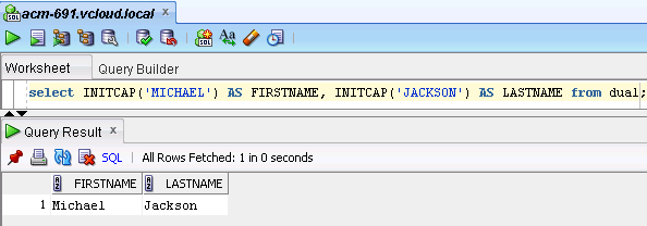 Test Oracle INITCAP via Oracle SQL Developer