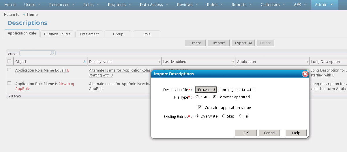 Importing new business descriptions from the above CSV file.