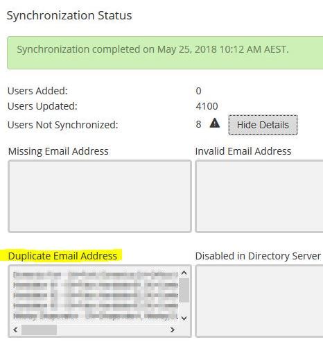 Synchronization with Duplicate Email Addresses