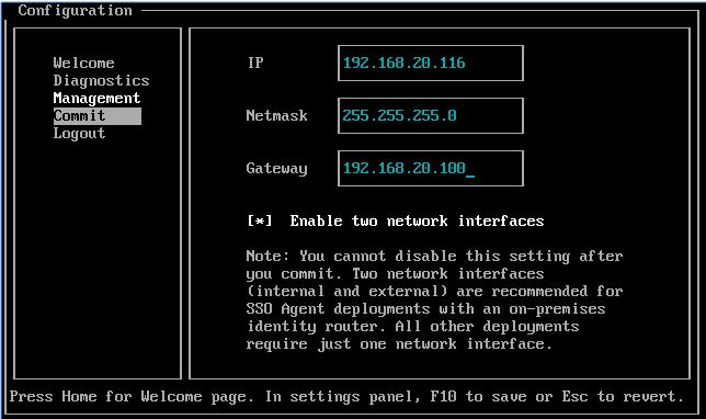 Management port network settings example