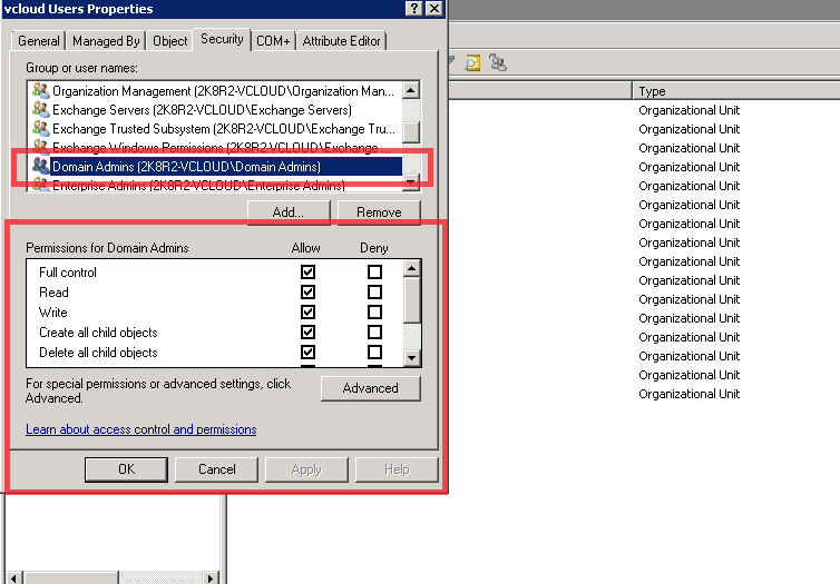 Admin Group permissions