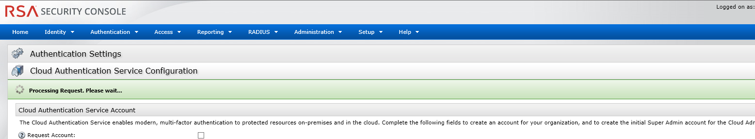 The message in SC: "Processing Request Please wait"