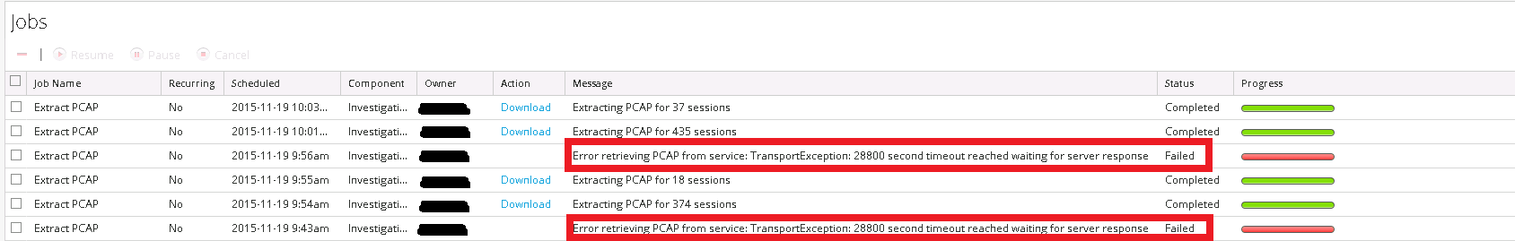 Failed extraction of pcap
