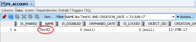 Looking at the entry in PV_ACCOUNT view