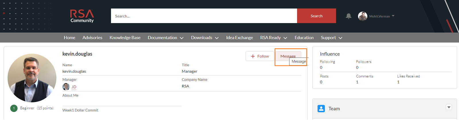 Direct message via use profile