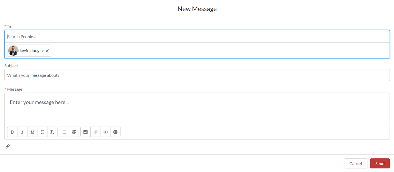 Image showing message box display when clicked on Message icon from the profile of the user.