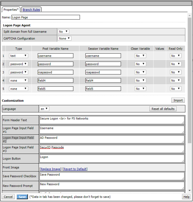 F5 BIG IP APM 14.1 Shared Logon Page Configuration RSA Ready