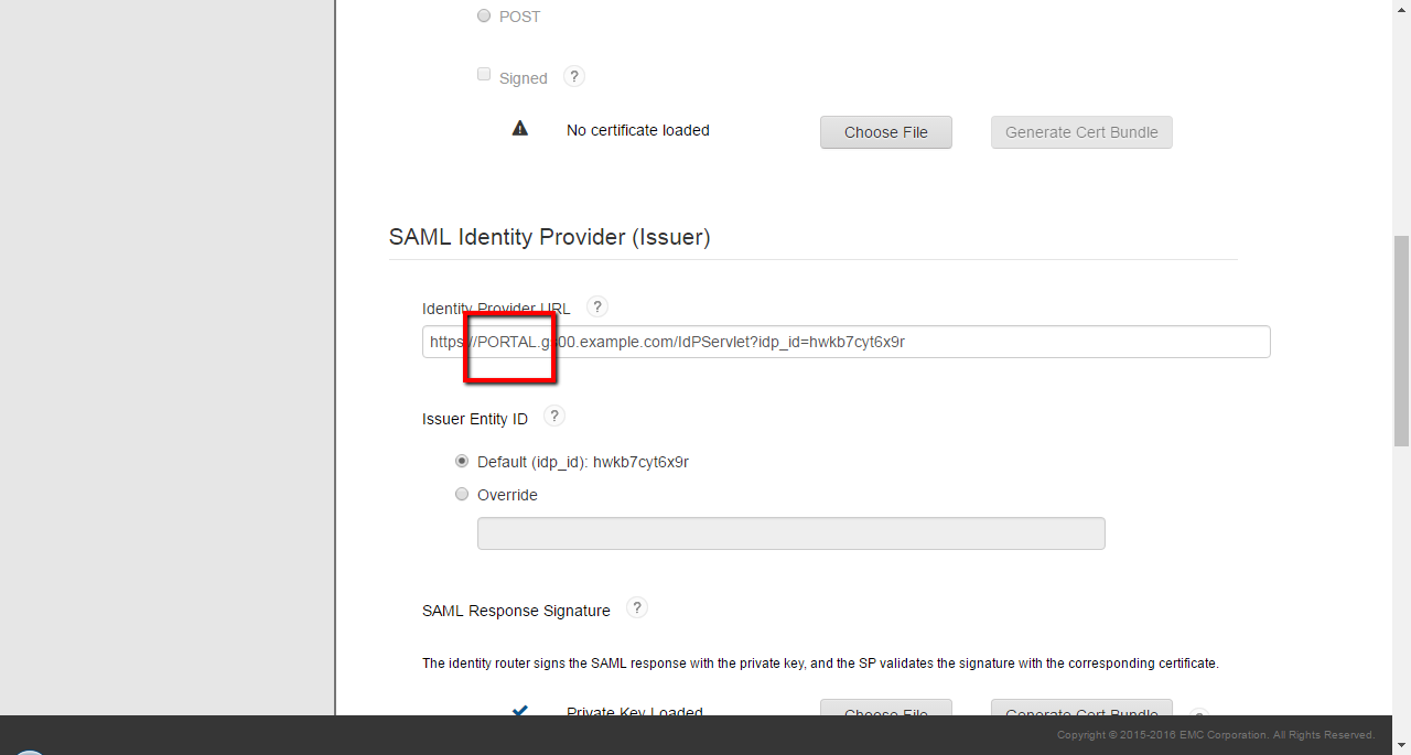 Identity Provider URL field