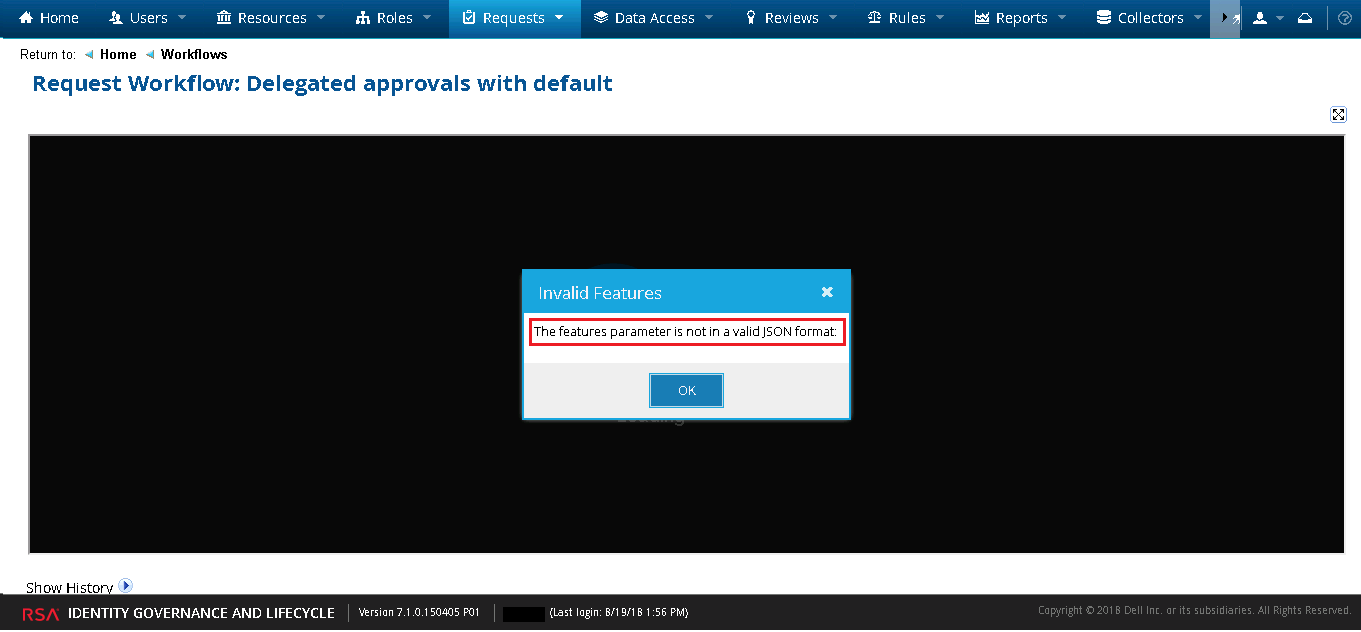 Workflow with Invalid Features error