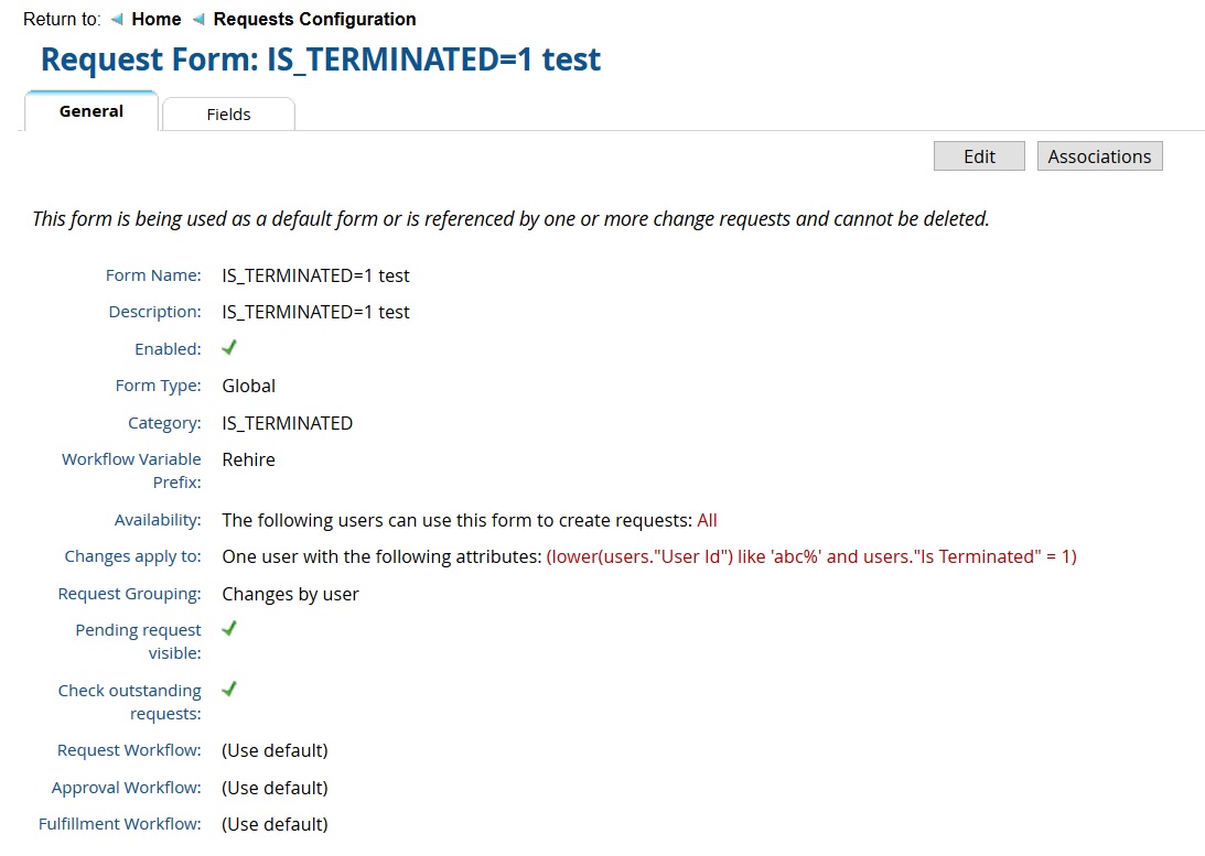 Form with IS_TERMINATED=1