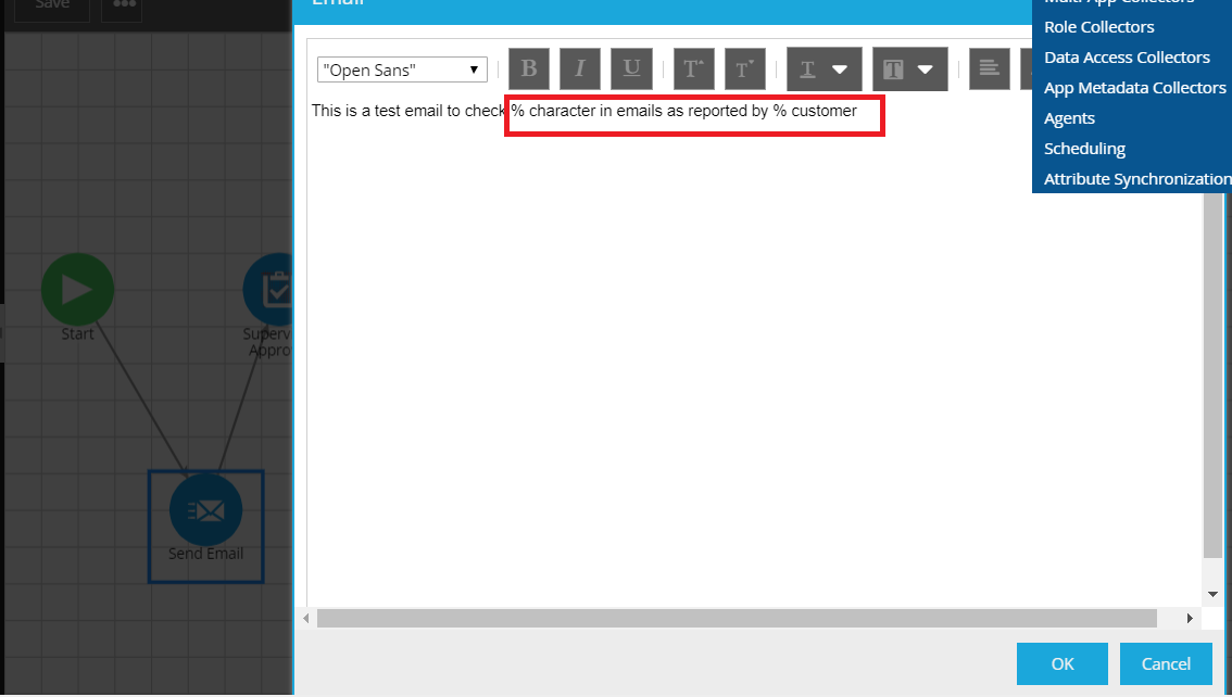 Email content with %