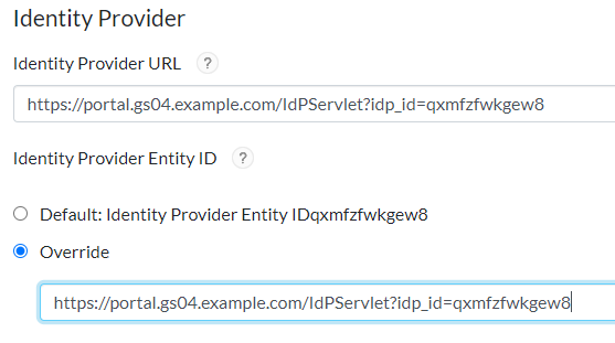 Identity Provider Entity ID and Identity Provider URL example