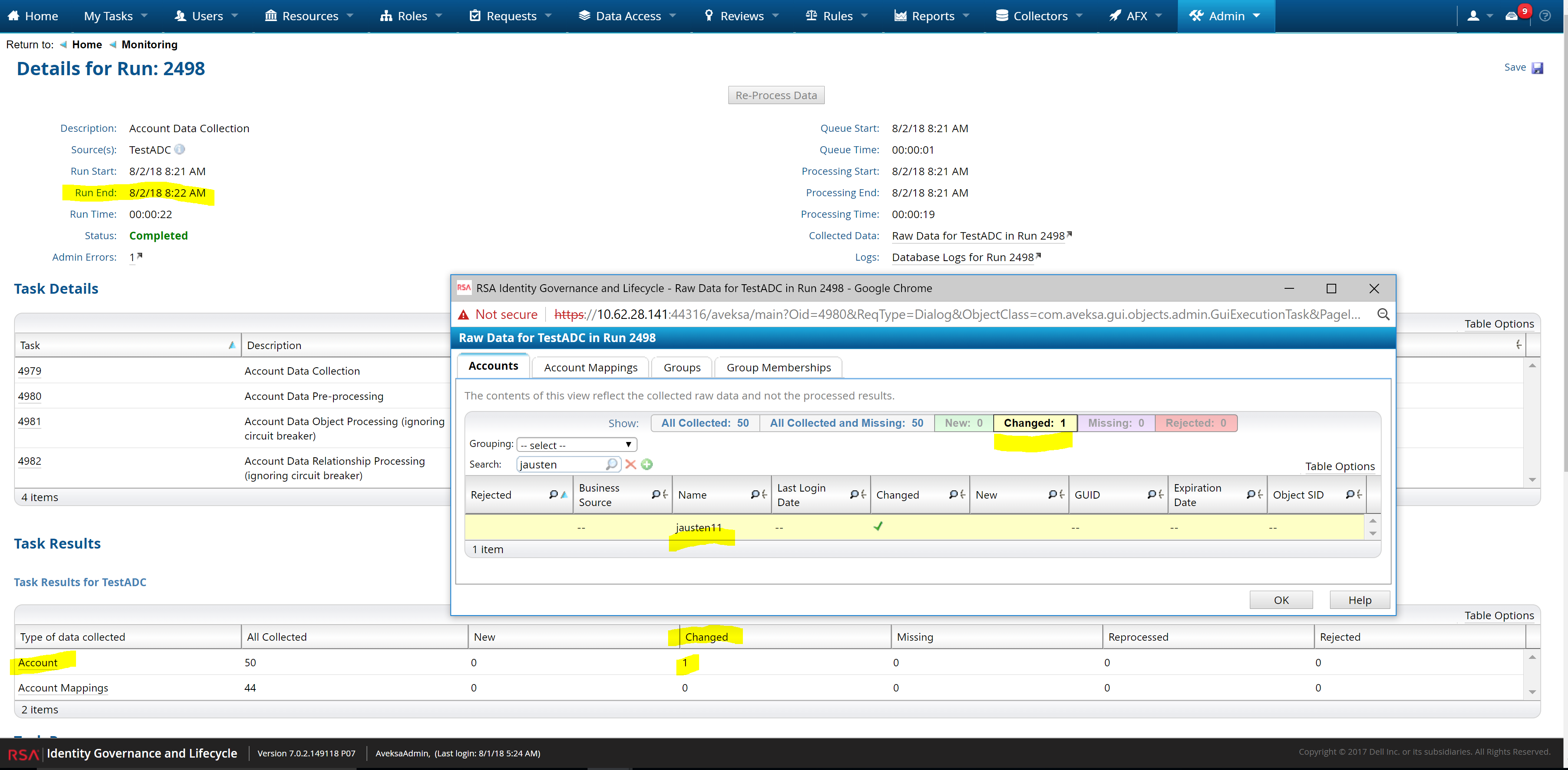 Last ADC run with account change