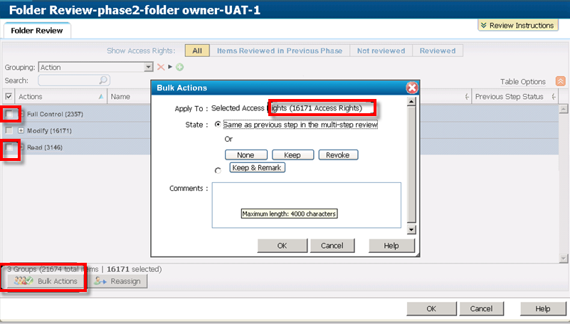 Deselect the other checkboxes which are not supposed to be actioned.