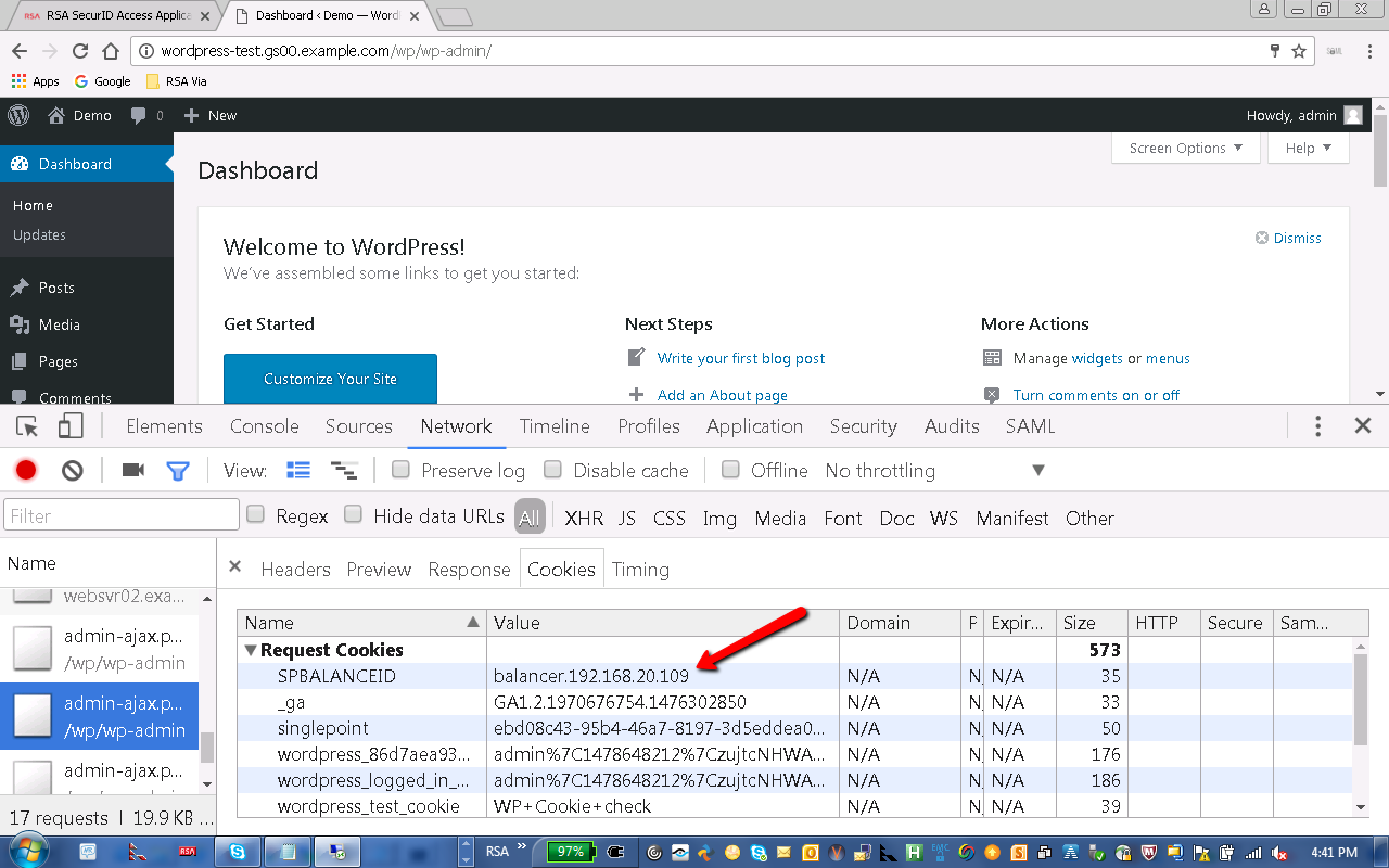 Chrome Dev Tools showing SPBALANCEID cookie