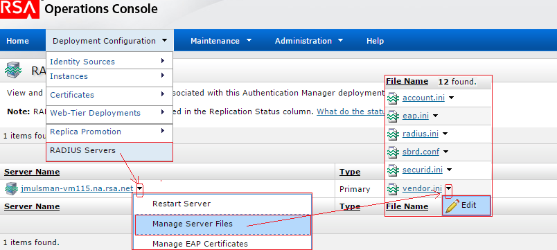 RADIUS Files under Ops Console