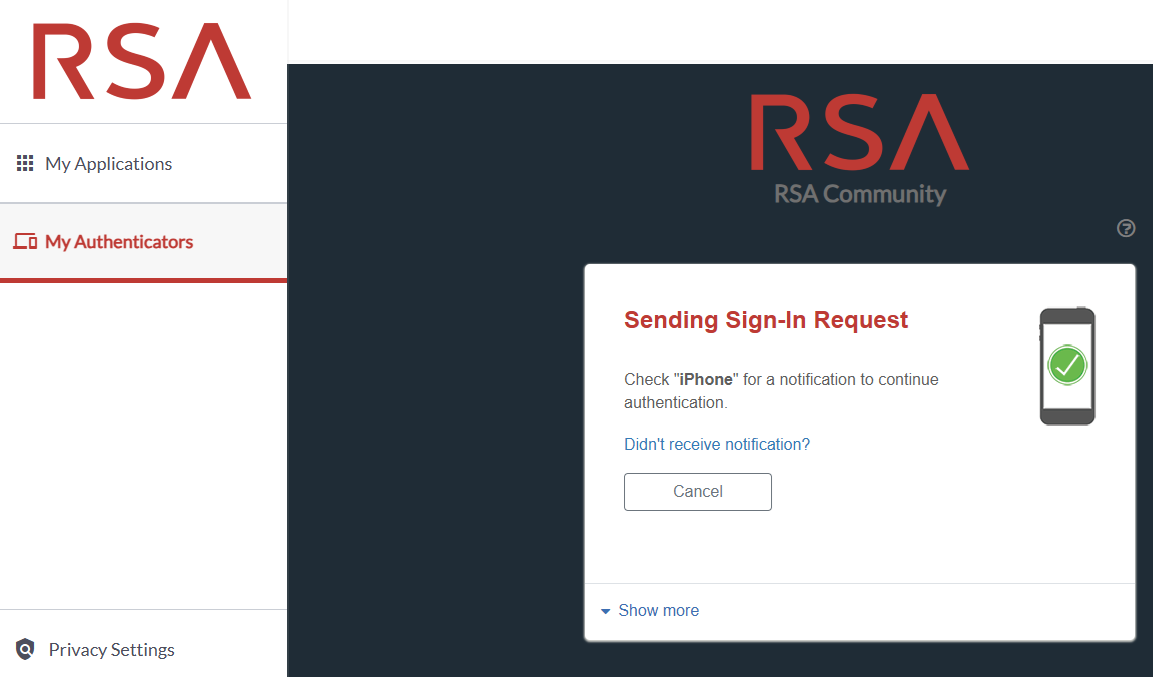 MFA prompt on the My Authenticators page