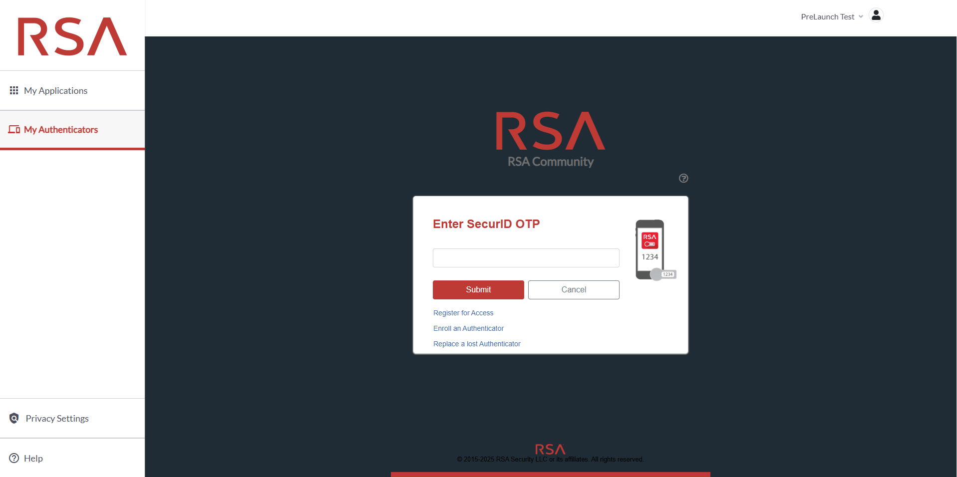 Being prompted for a SecurID OTP on the My Authenticators page