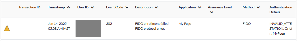 The error message from the User Event Monitor in the Cloud Administration Console