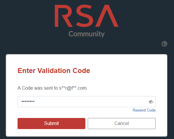 Enter Validation Code screen