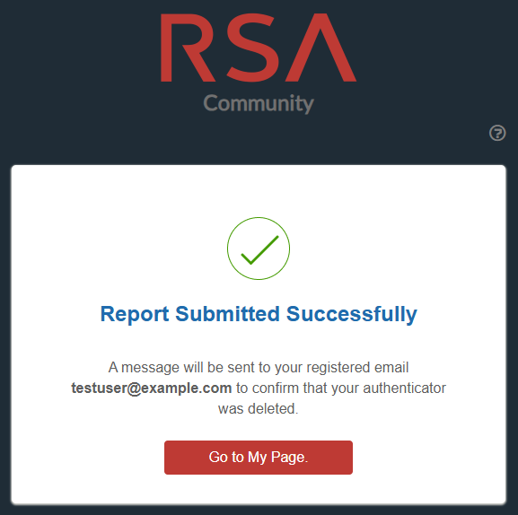 The confirmation page for resetting the authenticator