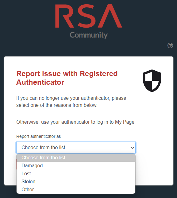 Selecting the reason why the authenticator must be reset