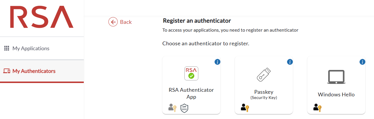 The available authenticator types that can be registered