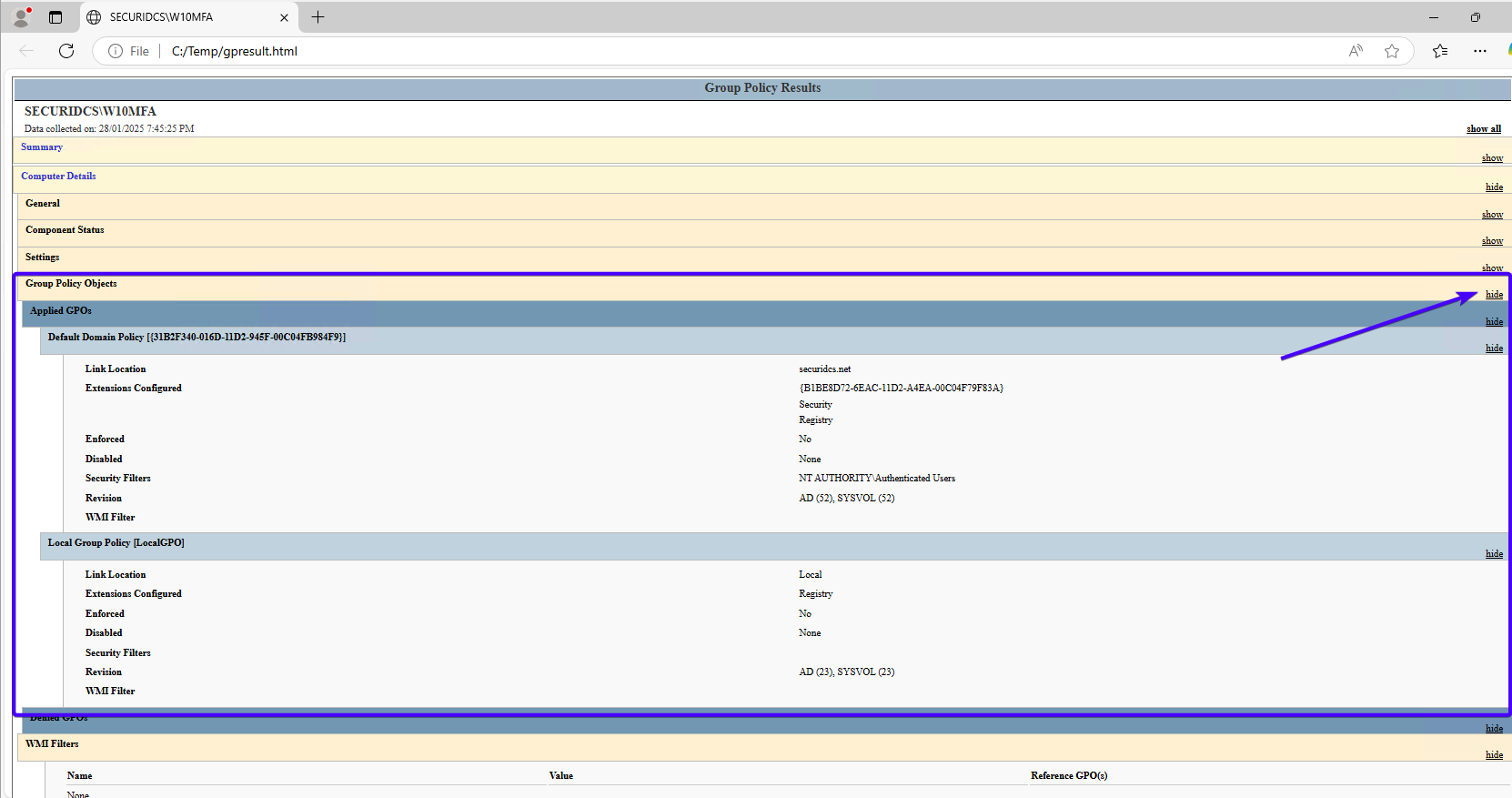 Applied GPOs