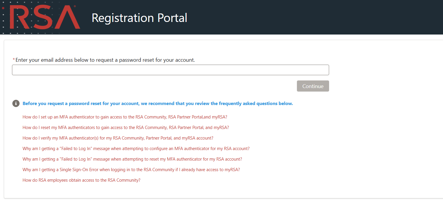 The error message shown on the password reset form