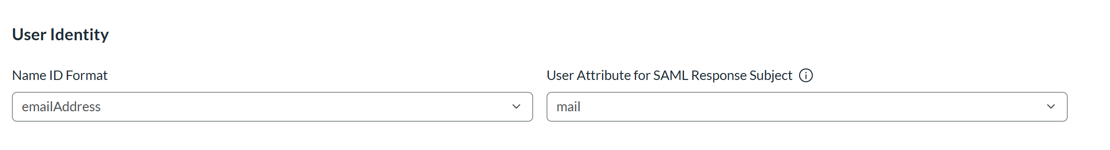 RSA User Identity settings configured with emailAddress and mail