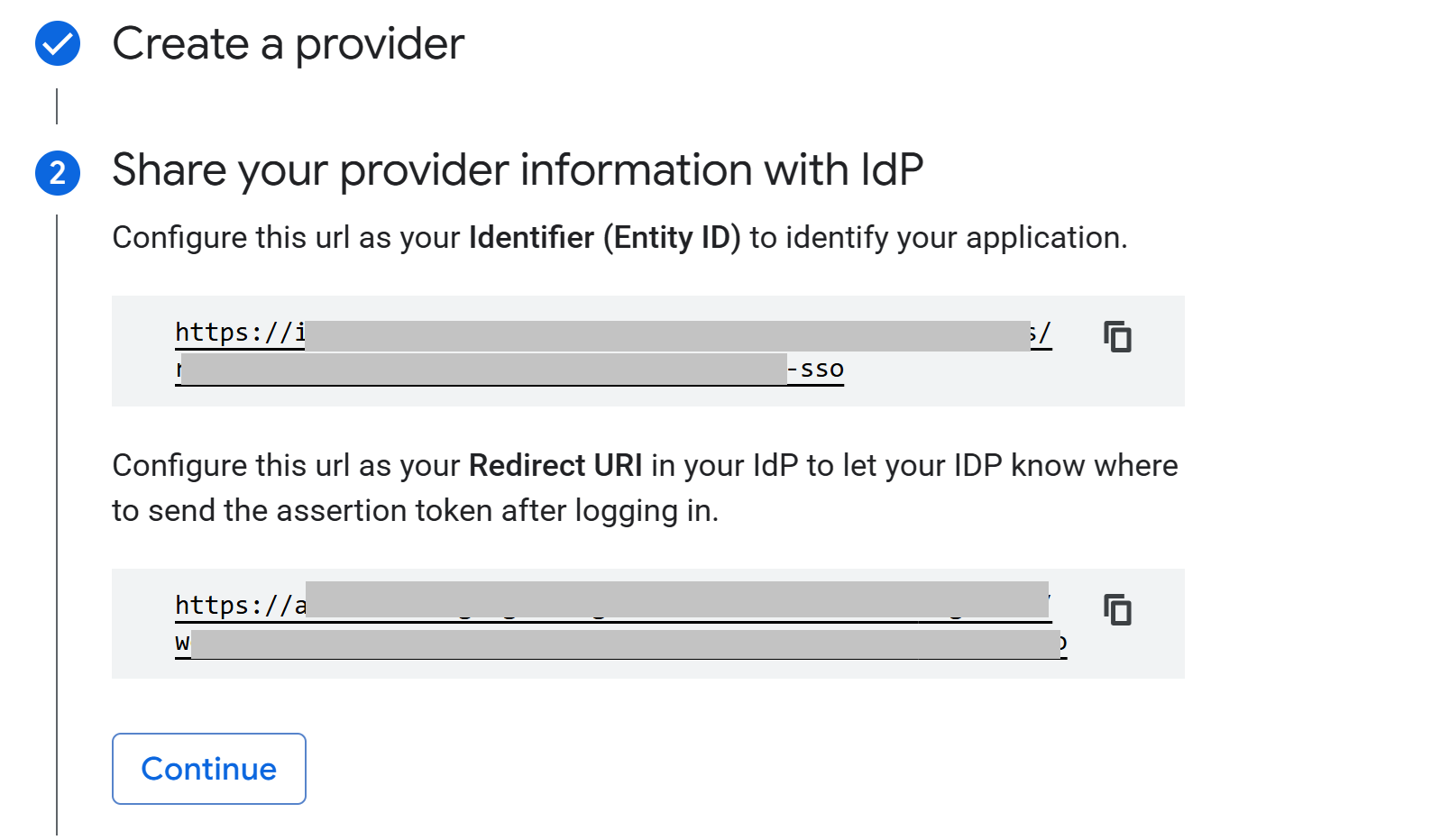 Google Cloud Workforce Identity provider entity ID and redirect URI
