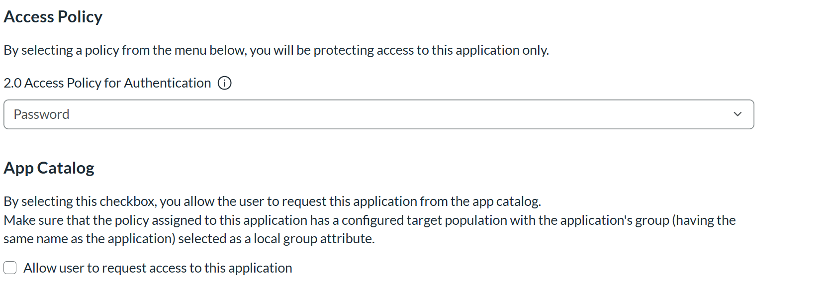 RSA User Access page with an access policy selected