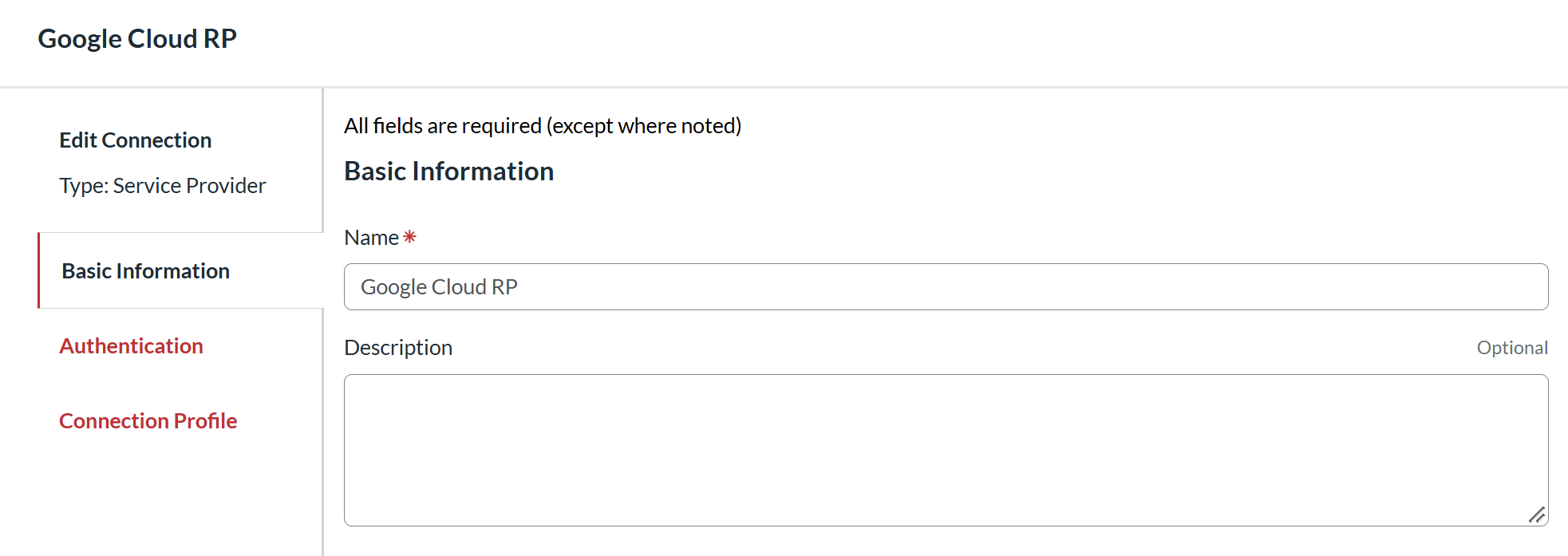 RSA Basic Information page configured for Google Cloud Workforce Identity