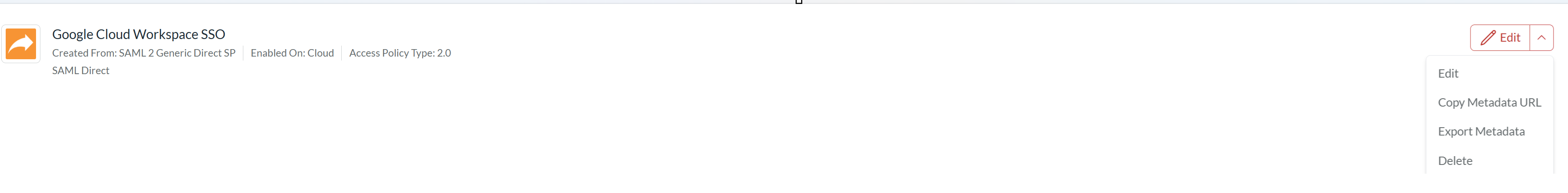 RSA relying-party menu with Export Metadata available